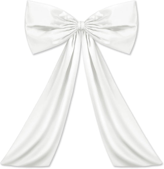 Wavwavw Large White Satin Bow Decor - Giant 24x36 Inch Ribbon Tie for Birthday & Wedding Decorations