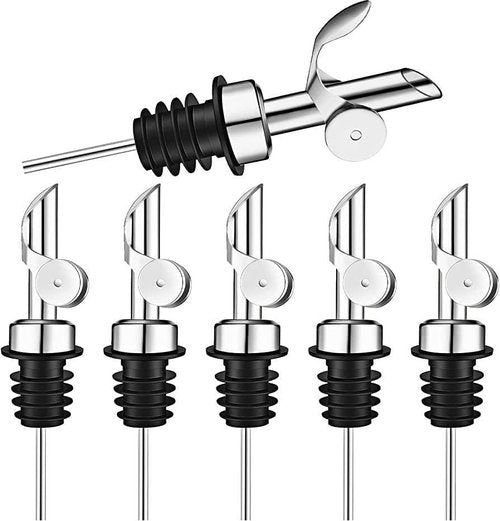 6PCS Weighted Liquor Bottle Pourers, Auto Flip Olive Oil Spout, Stainless Steel Olive Oil Dispenser Spout, Alcohol Pourer Spouts, Liquor Pourers for Suitable About 3/4" Bottle Mouth