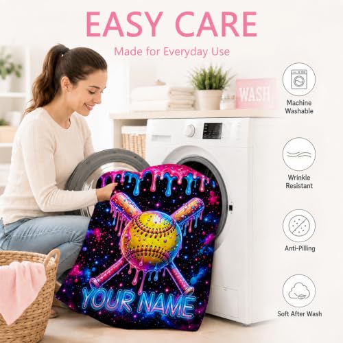 Personalized Softball Blanket for Girls - Yellow Custom Throw Blanket