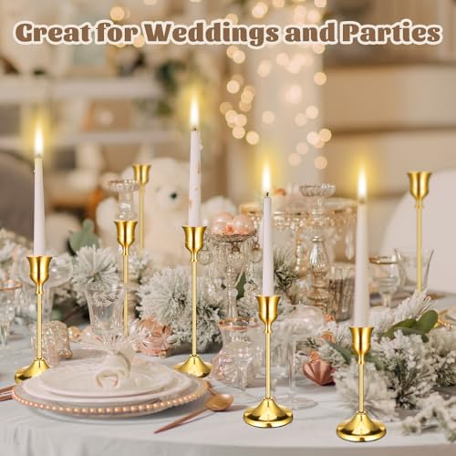 24PCS Brass Gold Taper Candle Holders Set with Candle Snuffer - Elegant Decor