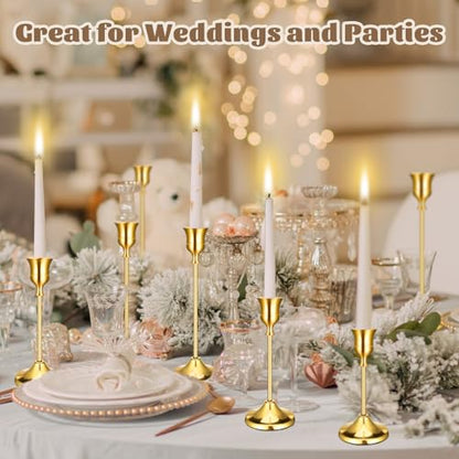 24PCS Brass Gold Taper Candle Holders Set with Candle Snuffer - Elegant Decor