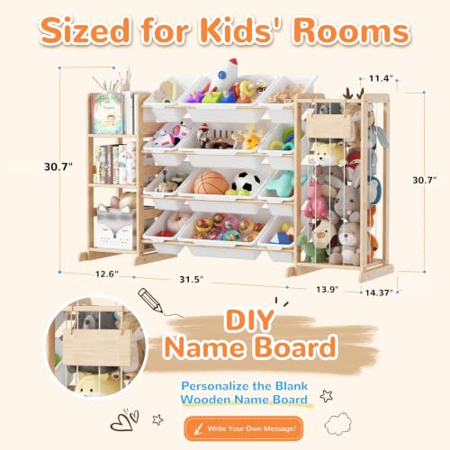 Rectangular Toy Storage Organizer with 12 Bins and Stuffed Animal Space - W-58"