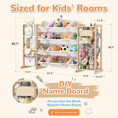Rectangular Toy Storage Organizer with 12 Bins and Stuffed Animal Space - W-58"
