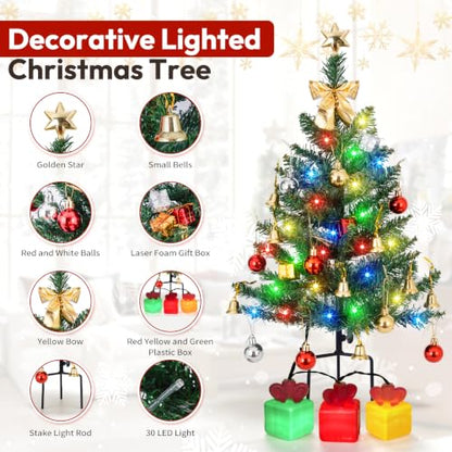 Mini Solar Christmas Trees Outdoor - 30 Inch, Multi-Color LED, 4 Pack, Green