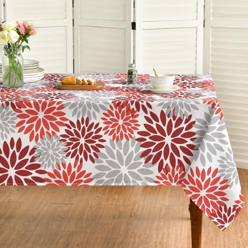 Horaldaily 52 x 70 Inch Rectangular Red Orange Grey Tablecloth - Durable Polyester Home Decor