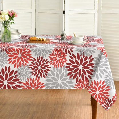 Horaldaily 52 x 70 Inch Rectangular Red Orange Grey Tablecloth - Durable Polyester Home Decor