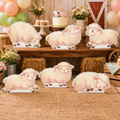 Sleep Cute 6 Pcs Sheep Cardboard Cutouts for Farm Party Decor