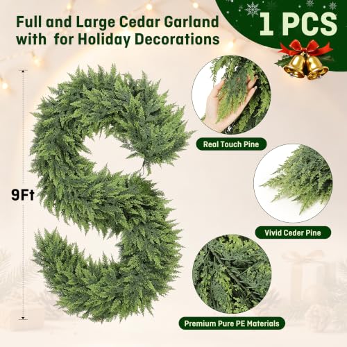 Christmas Green Cedar Garland 9ft with Large Branches Faux Pine for Indoor Outdoor Decor - Variation of THIS listing