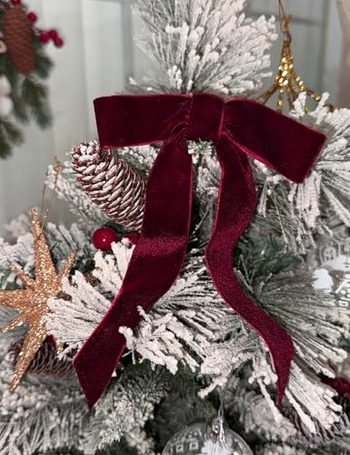 25 Velvet Christmas Bows for Holiday Decor - Burgundy, 1 Inch Wide