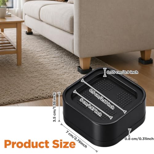 Adjustable Furniture Risers Set - Stackable Plastic Bed & Desk Supports, 1.38 Inch Height, Black