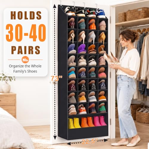 Black Over-the-Door Shoe Organizer 36 Pockets & 1 Large Boot Compartment