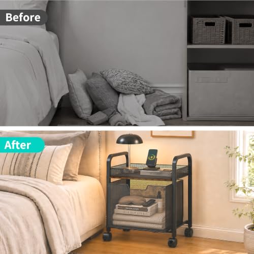2-Tier Rolling Pantry Organizer Cart with Mesh Drawer - Black