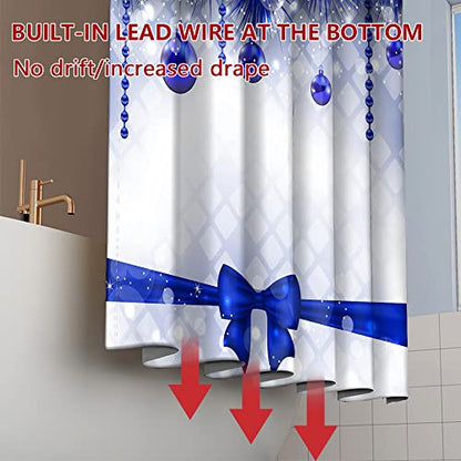 Merry Christmas Shower Curtain with Hooks - Blue Xmas Balls & Bow, 48x72 Inch Variation of THIS listing