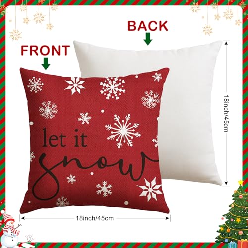 Artscope Christmas Throw Pillow Covers 18x18 Inch Set of 4 Red Scottish Tartan Snowman Reindeer Holiday Decor