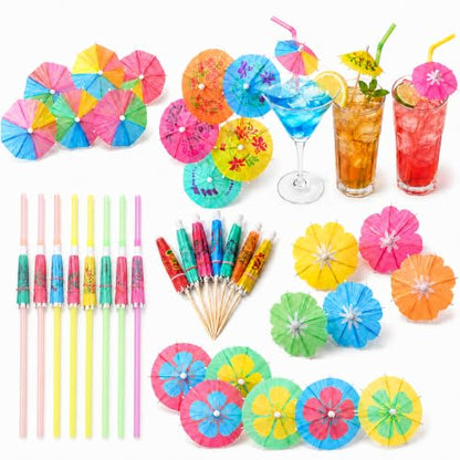 50 PCS Colorful Tropical Cocktail Umbrella Straws and Picks Set