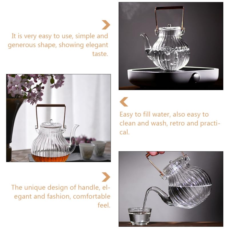 Zerodeko Elegant Glass Teapot Pot Copper Handle 800ml Tea Brewing Pot Stovetop Tea Kettle for Brew