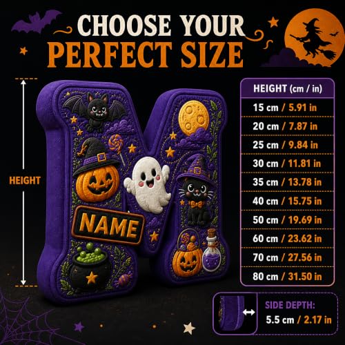 Personalized Halloween Letter Pillow with Custom Name & Initials - Soft Plush Decor