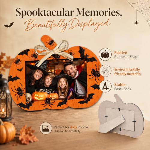 Halloween Pumpkin Photo Frame 4x6 with Stand - Rustic Wooden Fall Decor