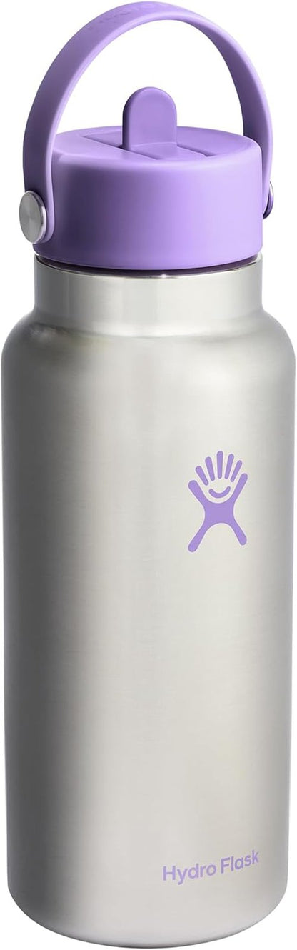 Hydro Flask Water Bottle - Insulated Stainless Steel with Wide Mouth Flex Straw Lid | 32 Oz Violet, Leakproof & Refillable