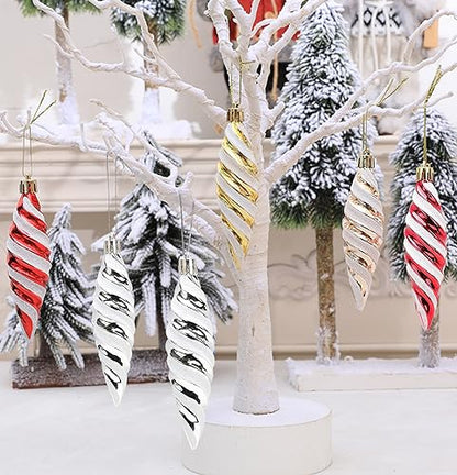 DAHI Silver Christmas Spiral Ornaments Set 12pcs Shatterproof Plastic Holiday Decor