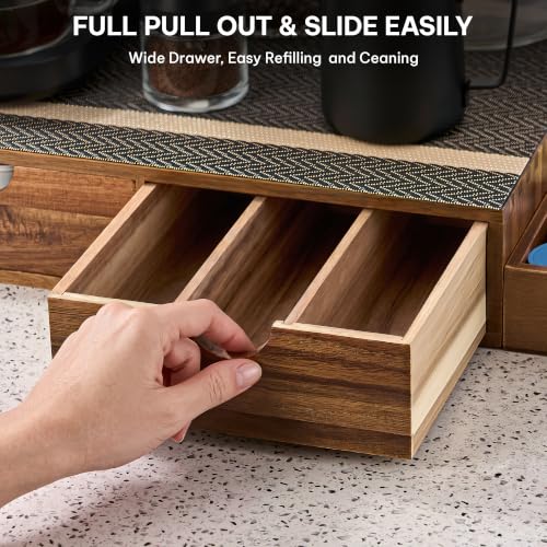 Acacia Wooden Coffee Pod Organizer Storage Box with Drawer and Accessories