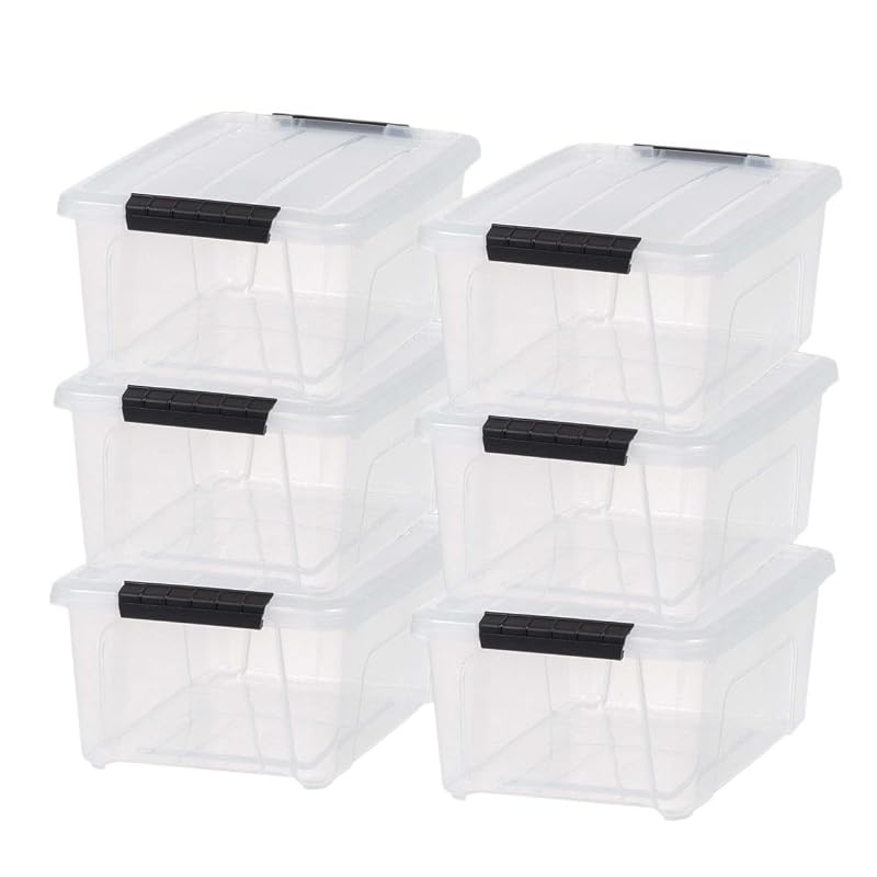 6-Pack 13.5 Qt Stackable Storage Bins with Secure Latching Lids - Lightweight Multipurpose Organizers (Variation: 6+13.5qt)