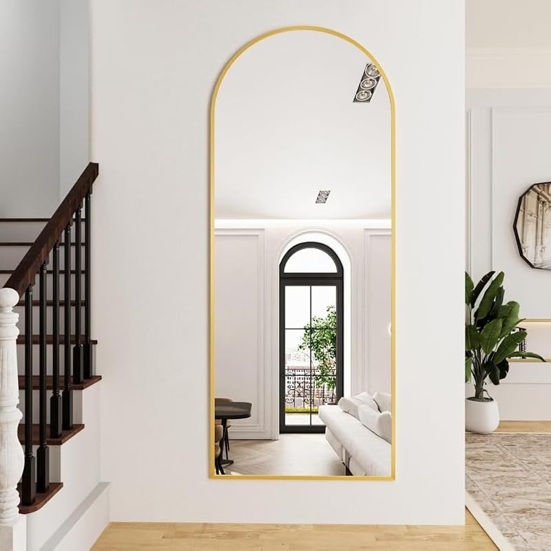 Full-Length Arched Floor Mirror with Gold Frame – 71 x 26 in Freestanding Dressing Mirror