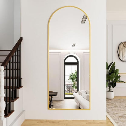 Full-Length Arched Floor Mirror with Gold Frame – 71 x 26 in Freestanding Dressing Mirror