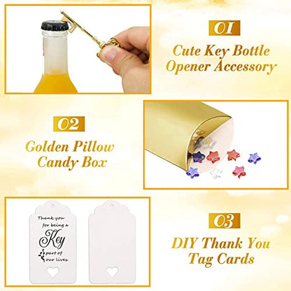 Gold Skeleton Key Bottle Opener Party Favors for Wedding Guests - 100 PCS