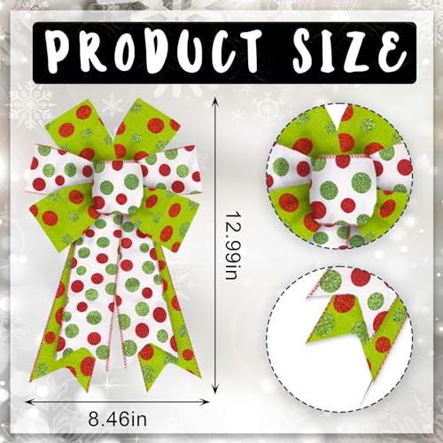 Christmas Bow for Wreath - Glitter Red & Green Polka Dots, Winter Door Decor, Style7