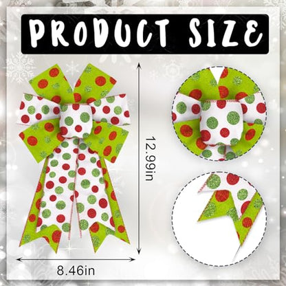 Christmas Bow for Wreath - Glitter Red & Green Polka Dots, Winter Door Decor, Style7