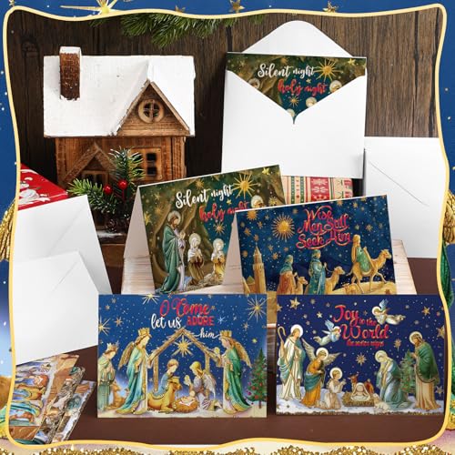 Religious Christmas Cards Bulk Pack - Nativity Scene Christian Greeting Cards