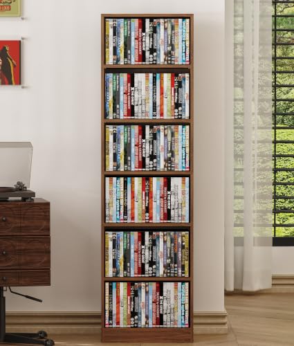 Walnut 6 Tier DVD Storage Shelf with Adjustable Shelves - Media Cabinet VPSMAT