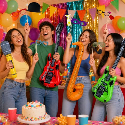 66PCS Photo Booth Props Set with Signs and Inflatable Musical Instruments for Parties