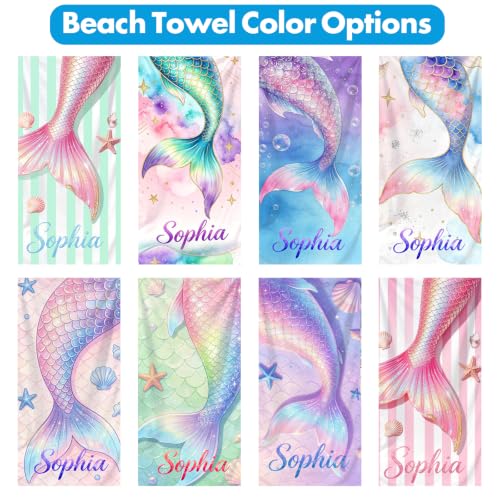 Personalized Mermaid Beach Towel for Kids & Adults - Custom Name & Photo Microfiber Quick Dry Sand-Free Pool & Travel Towel - Mermaid Variation