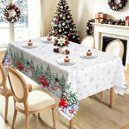 Christmas Tree Truck Wreath Tablecloth 60x84 Inch Rectangular White - Hometrxx