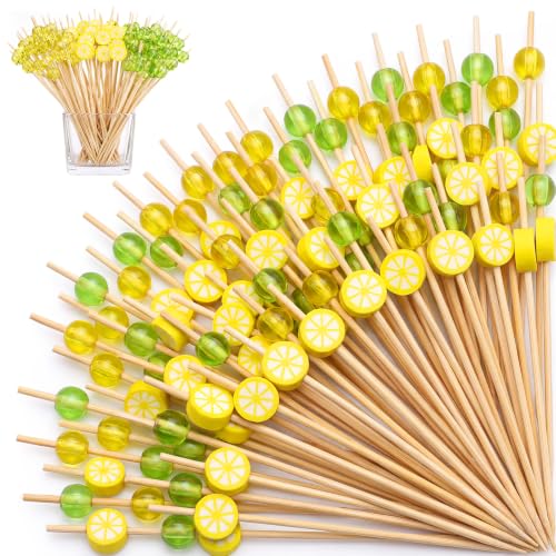 150 Lemon Cocktail Picks Bulk 4.7 Inch Bamboo Toothpicks for Appetizers & Drinks