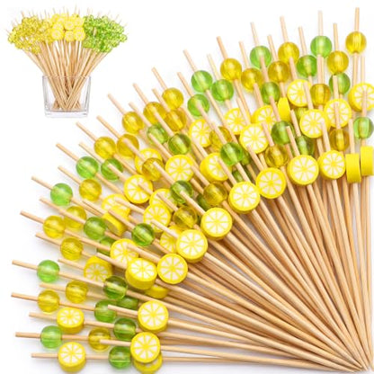 150 Lemon Cocktail Picks Bulk 4.7 Inch Bamboo Toothpicks for Appetizers & Drinks