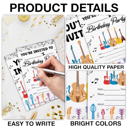 Guitar Birthday Party Invitations with Envelopes Set of 20 YO13 Variation