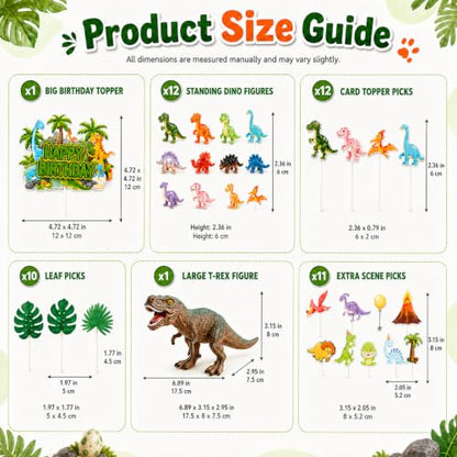 Dinosaur Birthday Cake Topper Set with 3D Figures & Jungle Decor