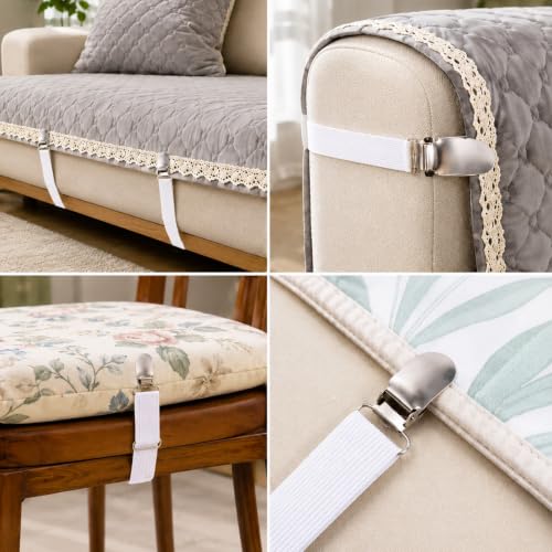 Adjustable Bed Sheet Straps Clips - Elastic Mattress Fasteners, White
