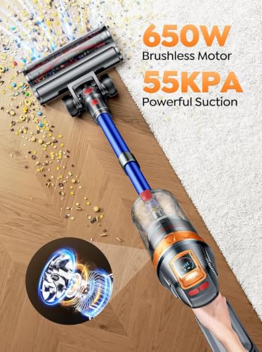 SMOTURE Cordless Vacuum Cleaner 650W 55KPA with Mattress Tool - Blue