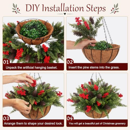 Daynight Artificial Christmas Cedar Pine Hanging Basket Set - Outdoor Decor, Variation: Cedar Pine