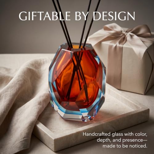 Decorative Glass Reed Diffuser Bottle - Orange Geometric Art Style