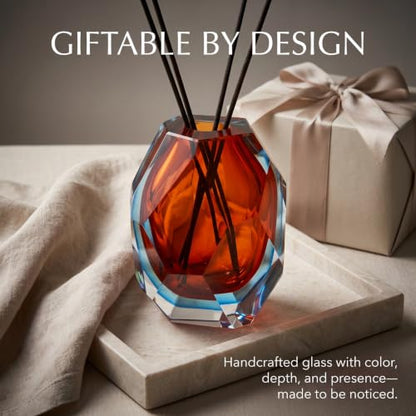 Decorative Glass Reed Diffuser Bottle - Orange Geometric Art Style
