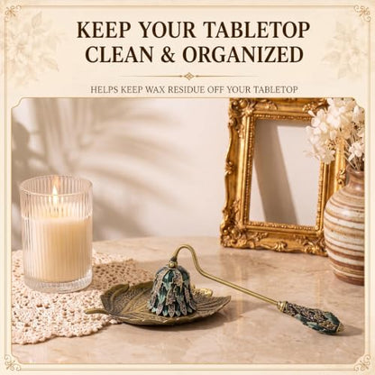 Decorative Candle Snuffer with Tray for Home Decor, Green
