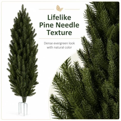Artificial Pine Plants 35 Inch Set with Stainless Steel Stakes - Realistic Outdoor Garden Decor