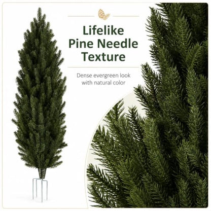 Artificial Pine Plants 35 Inch Set with Stainless Steel Stakes - Realistic Outdoor Garden Decor