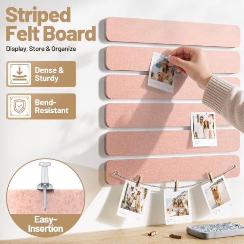 Pink Cork Board Strip 13x2 Inches with Removable Adhesive Squares & Push Pins - 10 Pack