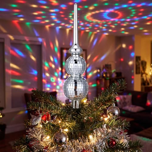Civaner 12 Inch Christmas Tree Topper Disco Style Mirror Finial - Vintage Silver Ornament